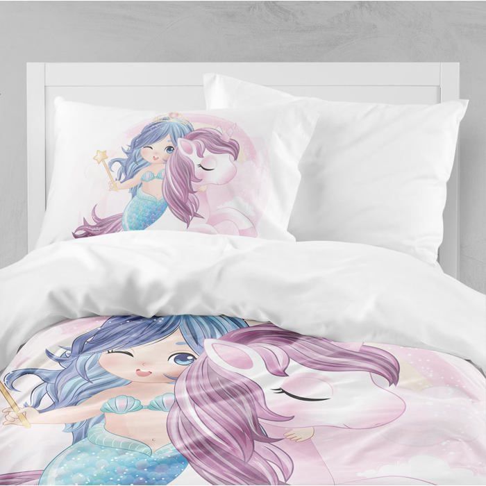 Juego de ropa de cama infantil con funda nórdica individual de 90x190cm, funda nórdica y funda de almohada de 40x60cm, estampado 3D de princesa sirena.