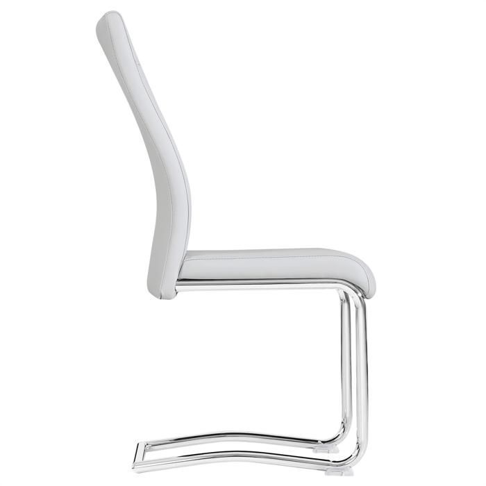 Lot de 4 chaises de salle à manger ou cuisine LOANO, Chaise cantilever avec assise rembourrée et piètement en métal chromé, Gris