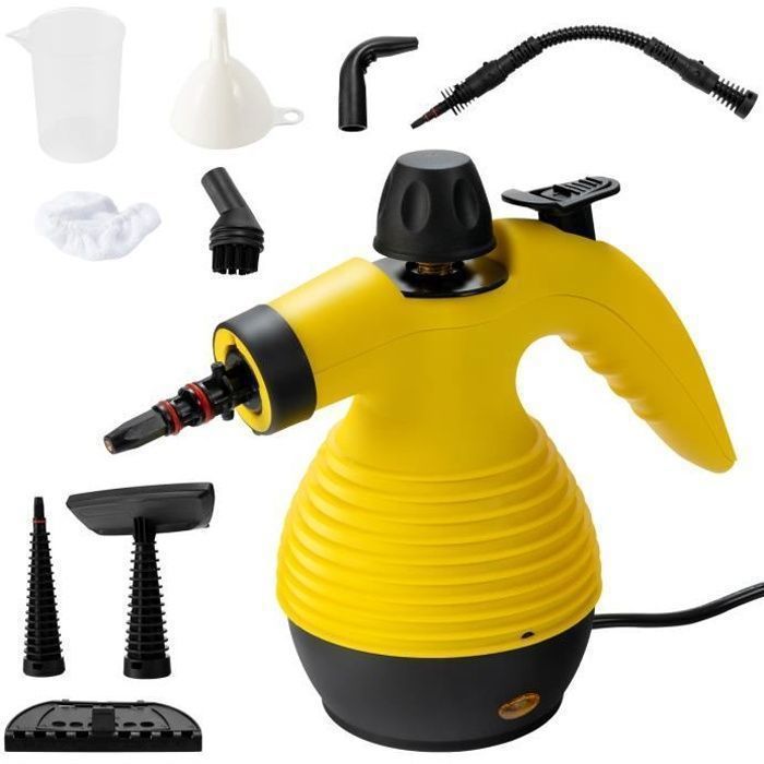 Limpiador a vapor portátil de mano COSTWAY 900-1050W para chinches, depósito de agua a presión de 350 ml, 3 bares, para el hogar/coche, amarillo