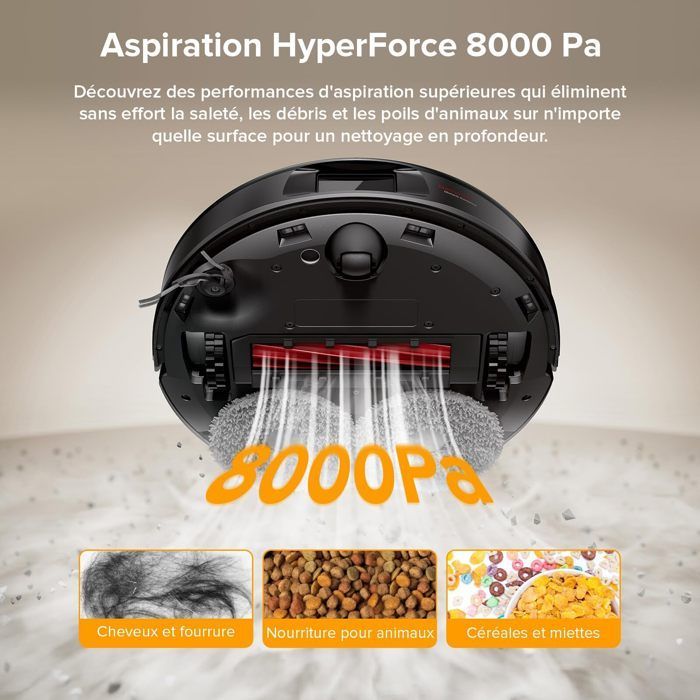 Roborock QV 35A Aspirateur Robot Laveur, 8000Pa , -Upgrade du Qrevo Plus , Serpillière Rotative 200 TR/Min & Relevable 10mm- Noir