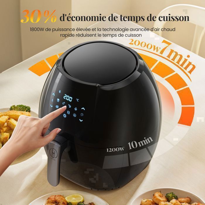 Fritteuse, Heißluftfritteuse mit Öl, 2000 W/9 l, mit 8 Programmen von 80 °C bis 200 °C, Verbrühungsschutztasten, ölfreies Frittieren