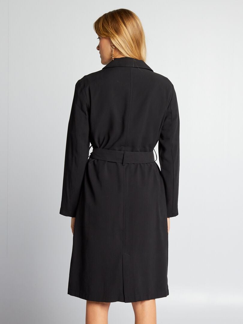 Trench coat macio com cinto - preto