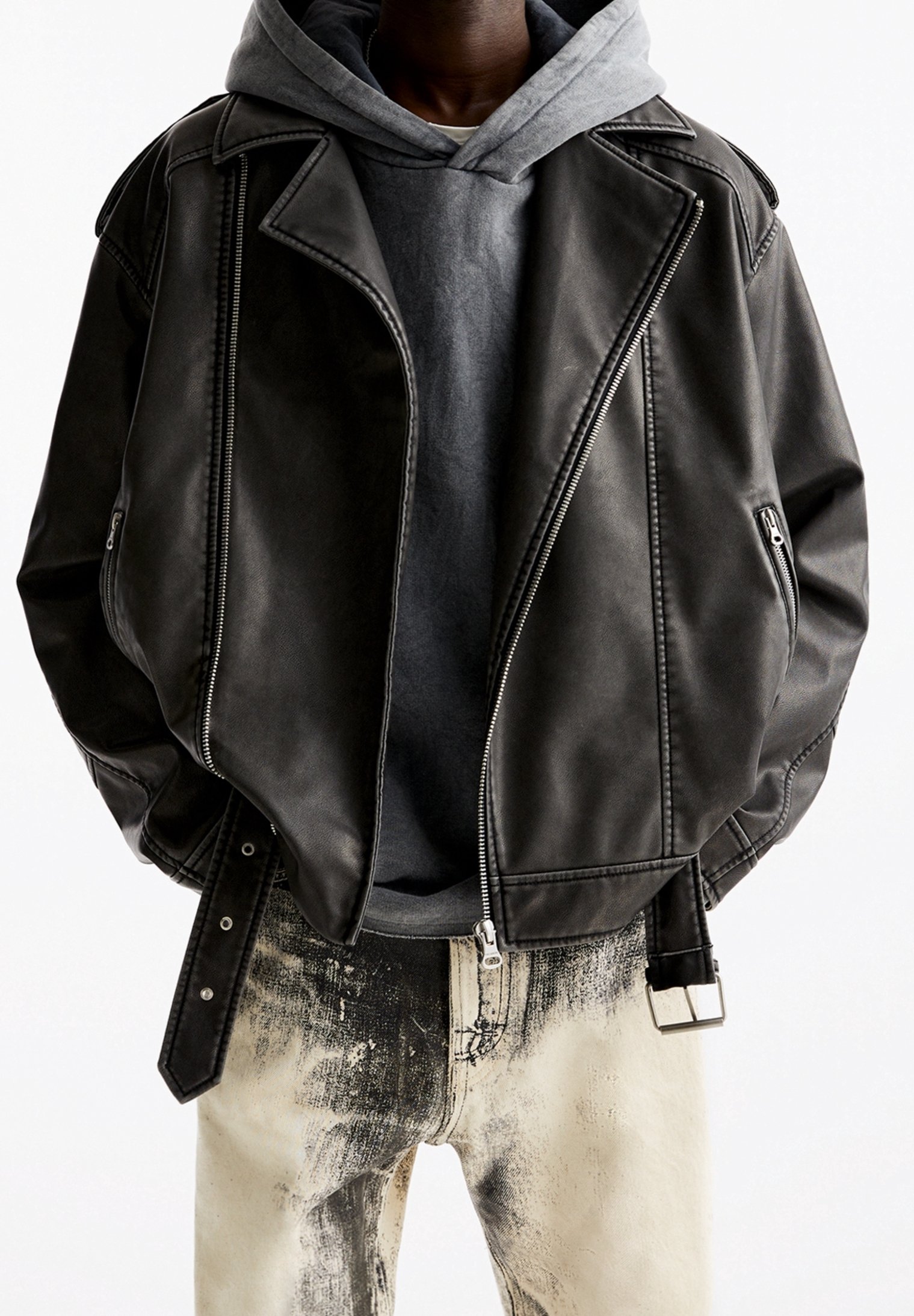 PULL&BEAR Kunstleren jas - zwart