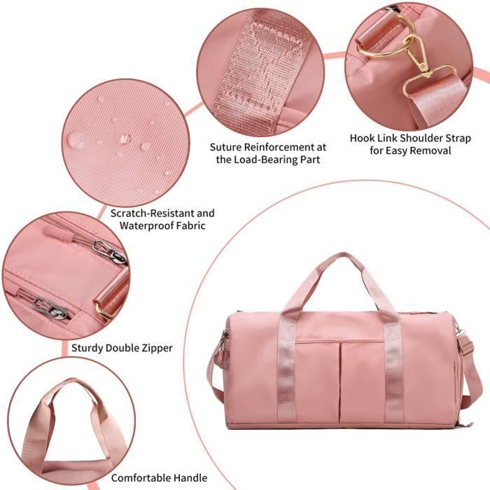 Bolsa deportiva para mujer con compartimento para zapatos - FONDUPIN - 49 cm - Rosa - Fitness - Gran capacidad