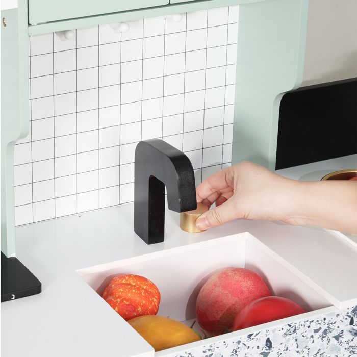 Cucina per bambini in legno - MODERNLUXE - 90x30x98 cm - Cucina completamente attrezzata - Età 3+ - Bianco e verde