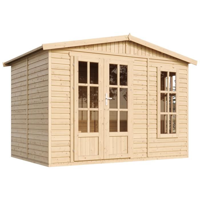 Casetta da giardino in legno 6 m² - L332 x P222 x H232 cm - Casetta estiva con tegole bituminose rosse - M334FB+H334FBGREY