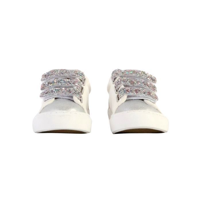 Zapatillas bajas - KAPORAL - Infantiles - Niñas - Blancas - Velcro con purpurina multicolor