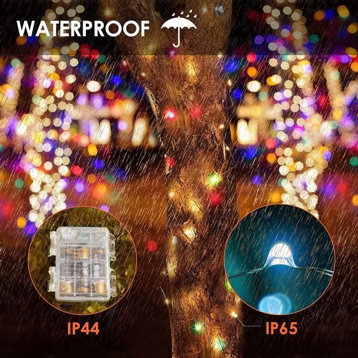 Cordão de luzes LED a bateria, 2 x 10 m / 200 LEDs, à prova d'água IP65, decoração para ambientes internos e externos, Natal, casamentos e festas.