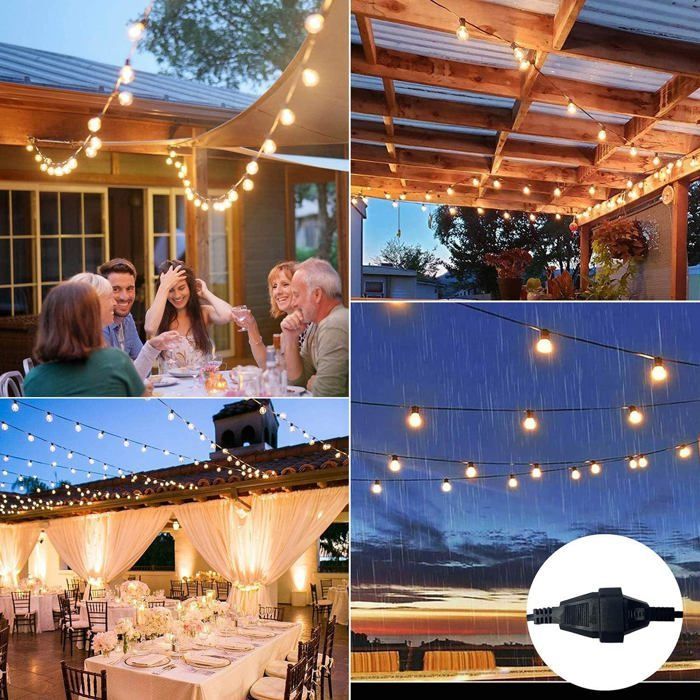 Outdoor String Lights G40, 50ft/15m LED Outdoor String Lights with 25 Bulbs + 2 Spares, 2700K Warm White