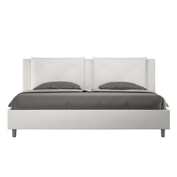 Cama king size con almacenamiento - Ityhome - Appia - Piel sintética blanca - 200x210 cm - Cabecero tapizado