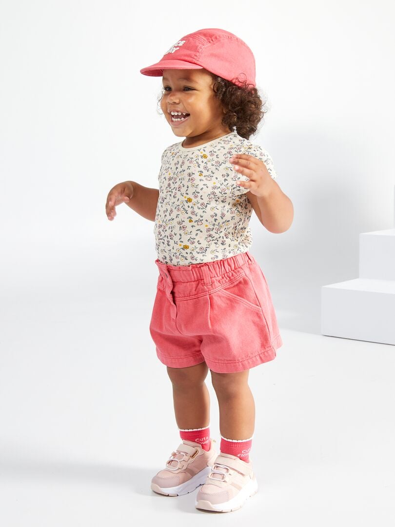 Geribbelde bodysuit met patroon - ROZE