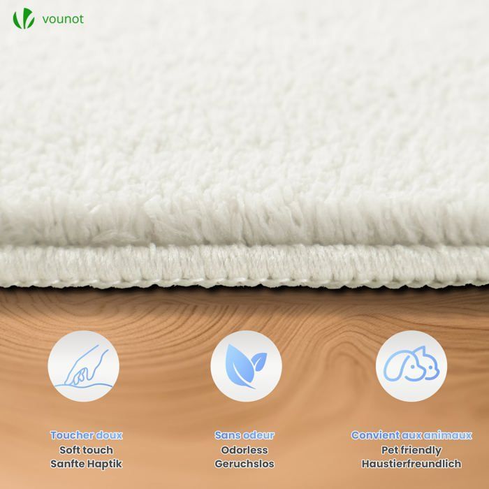 Alfombra VOUNOT® suave, de pelo corto y antideslizante para salón, 200x300cm, color crema liso.