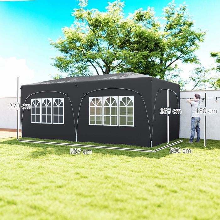 Cenador plegable emergente de 3 x 6 m - Outsunny - Altura ajustable - Bolsa de transporte y sacos de arena - Gris oscuro