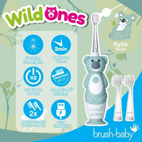 Brush Baby WildOnes™ Koala tannbørste og eplemynte tannkrem