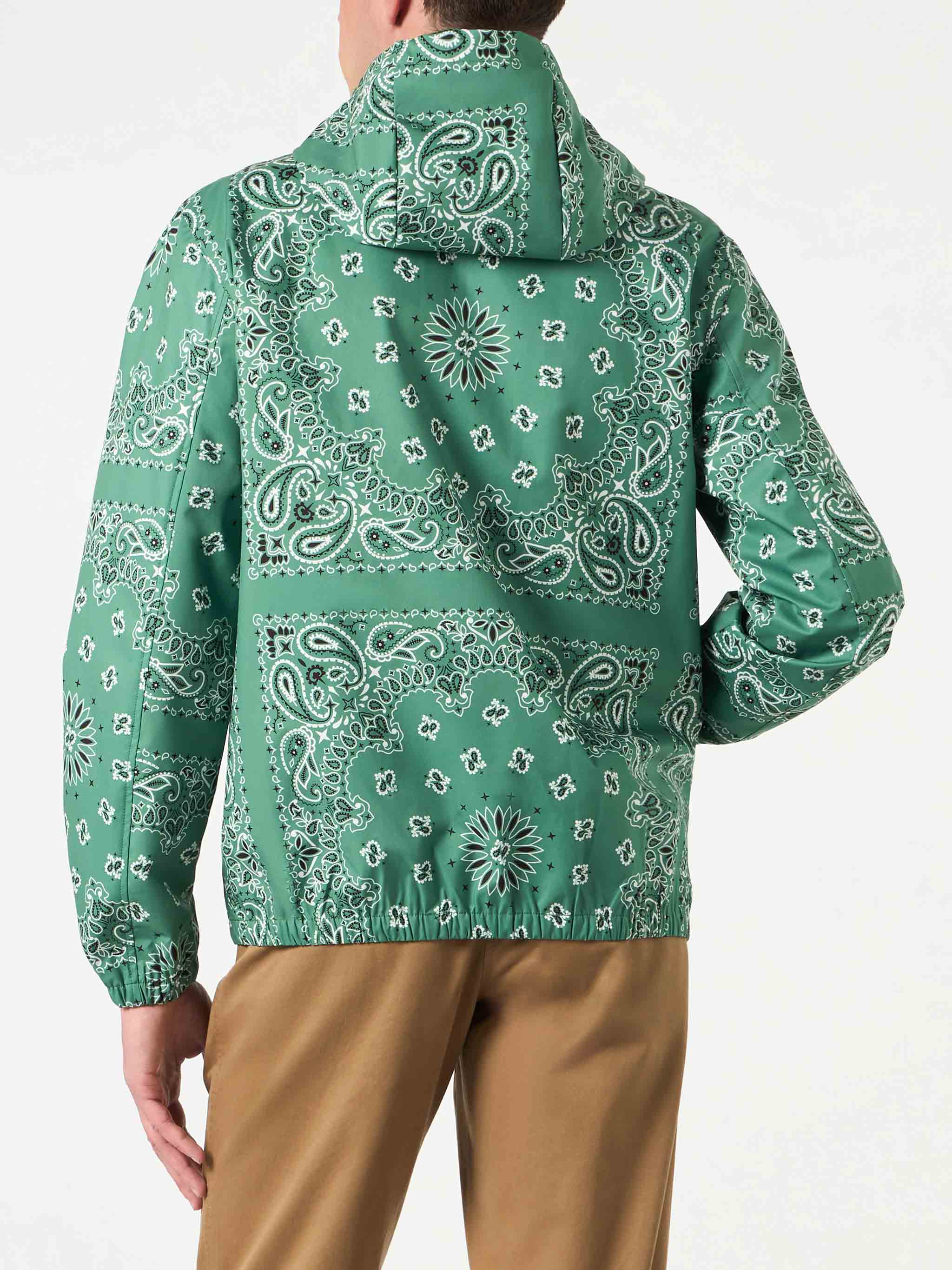 Herenjas met capuchon in legergroene bandana-print