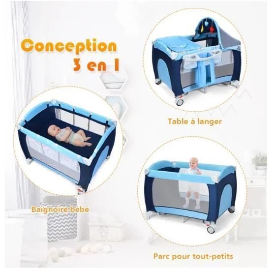 GIANTEX Lit Parapluie Bébé Pliable avec Matelas 4 en 1,Berceau,Table à Langer,Parc de Jeu,avec Capote, Moustiquaire,Jouets