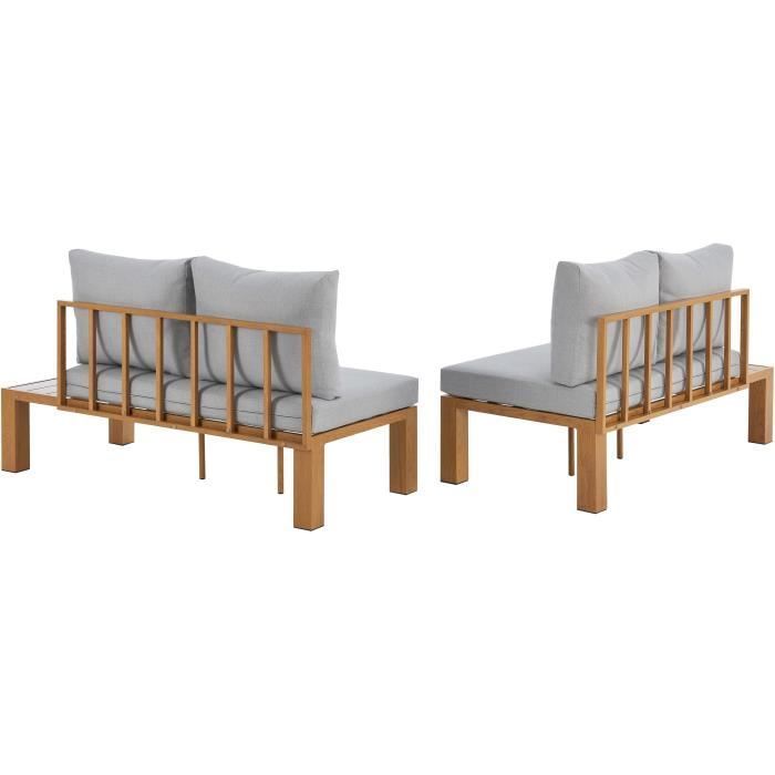 Conjunto de muebles de jardín SANA con sofá esquinero - Aluminio efecto madera - 4 personas - Gris perla