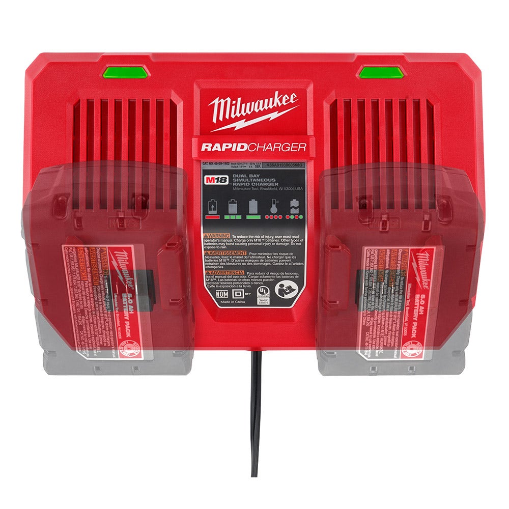Carregador rápido Milwaukee de 18V com duas baias, carregamento simultâneo M18DFC