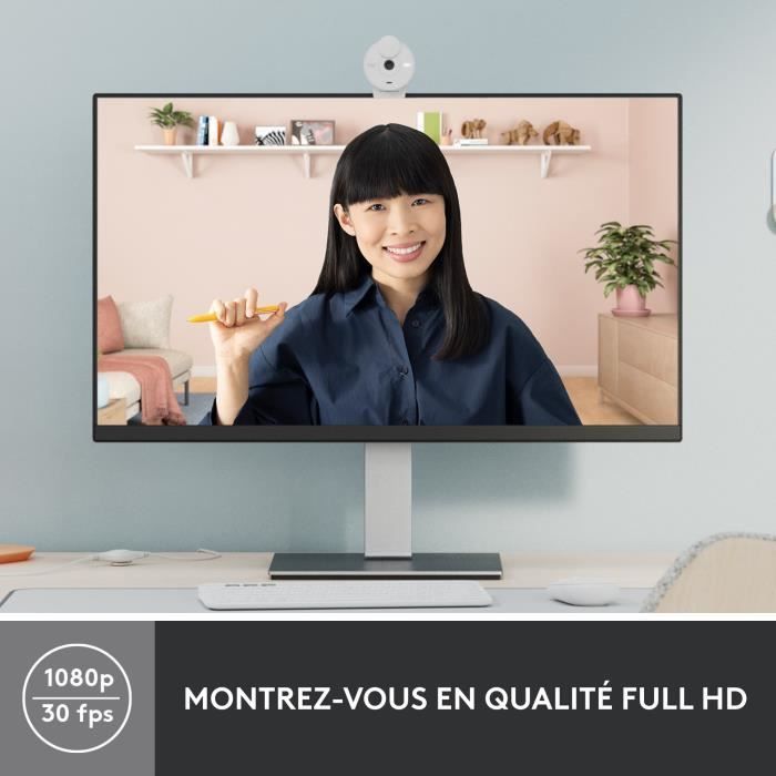 Cámara web Full HD 1080p - Logitech - Brio 300 - Micrófono integrado - Blanca