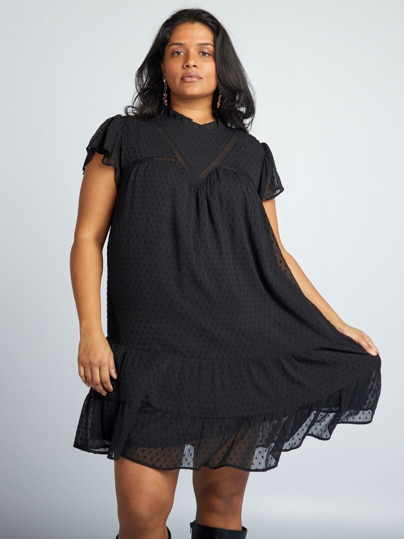 Vestido de voile Plumetis - negro