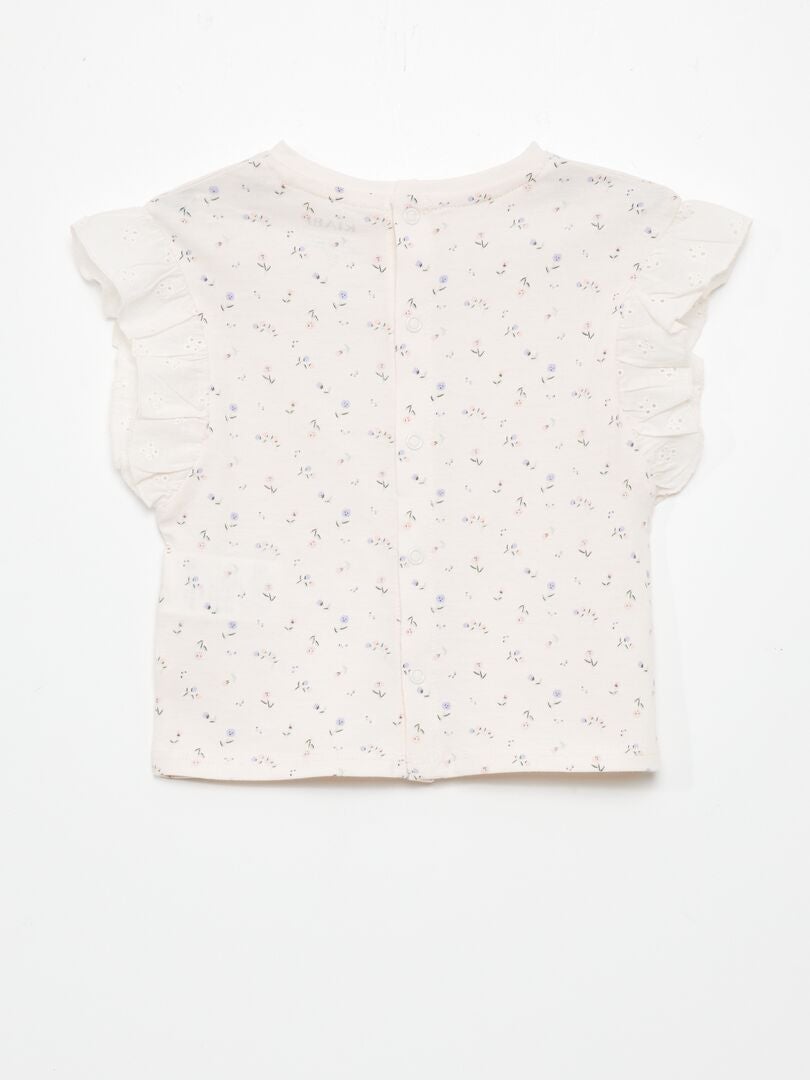 Katoenen top met ruches op de schouders - - ROZE