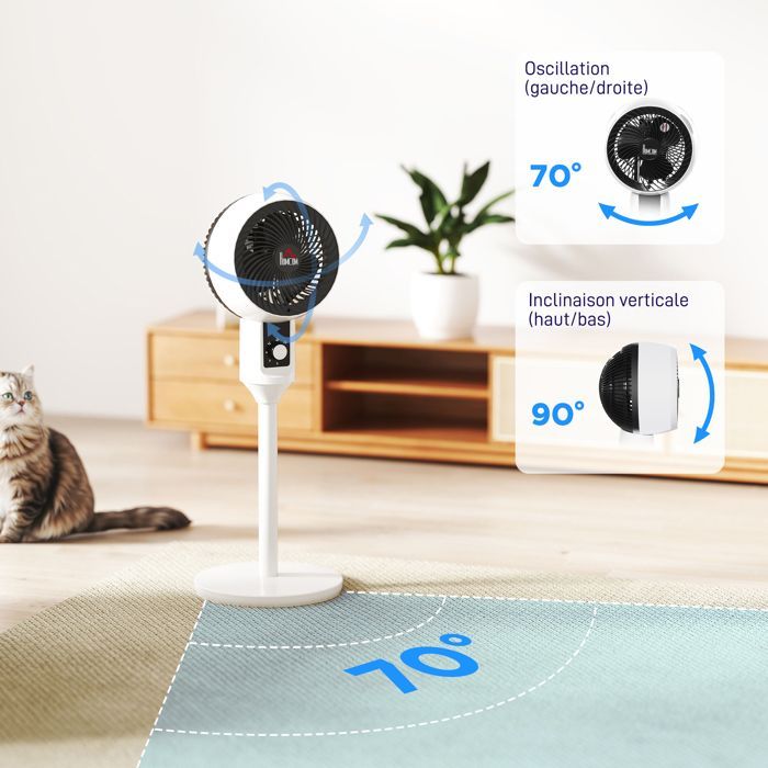 Ventilador de pedestal - HOMCOM - 45 W - circulador de aire - 3 velocidades - oscilación ajustable a 70° - blanco y negro