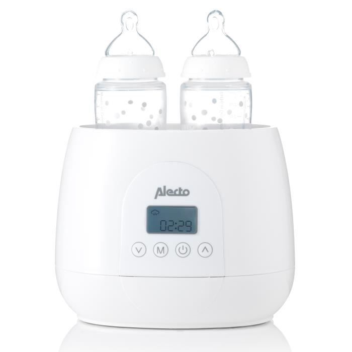 Alecto BW700TWIN – Schneller digitaler Doppelflaschenwärmer zum Erwärmen, Sterilisieren und Auftauen, weiß