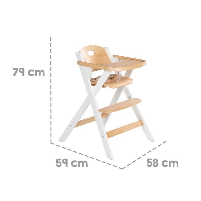 Trona plegable - ROBA - FOLD UP SMART - Bandeja para comida + arnés de seguridad - Madera / Blanco