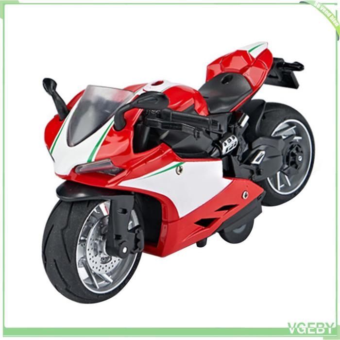 Fafeicy Modellino di moto giocattolo, scala 1:14, in lega di plastica, con meccanismo a retrocarica, suoni e giochi, colore rosso