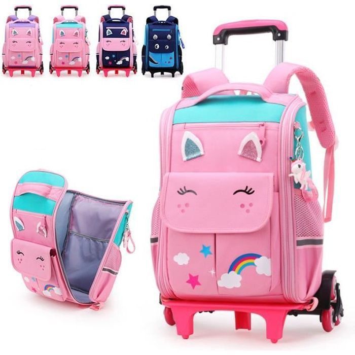 Mochila escolar - LARGEIGHT - Modelo com rodas - Rosa - 30x15x40 cm
