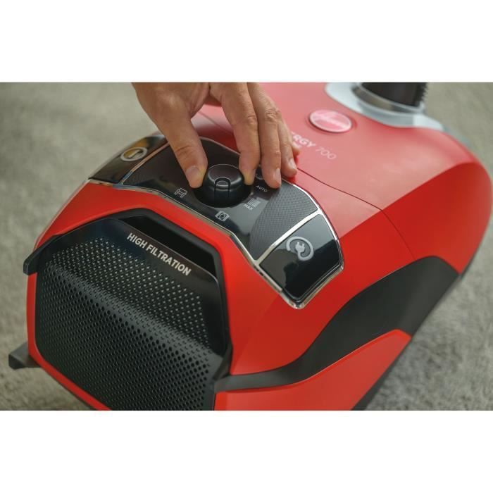 HOOVER HE710HM Stofzuiger met stofzak, ultra krachtig 850W, stil 64 dB, grote capaciteit van 5 liter + parketborstel - rood en