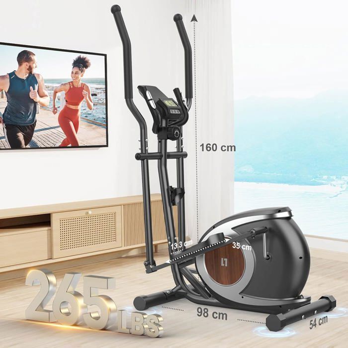 Elíptica magnética 2 en 1. 16 niveles de resistencia, volante de inercia de 6 kg, peso máximo 120 kg. Aplicación Bluetooth, pantalla LCD, color negro.