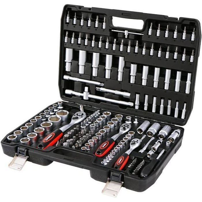 TEENO Coffret de douille et embouts Mallette à Outils, Cliquet 1/2-inch et 1/4-inch,3/8-inch (72 Dents) - 172 pcs