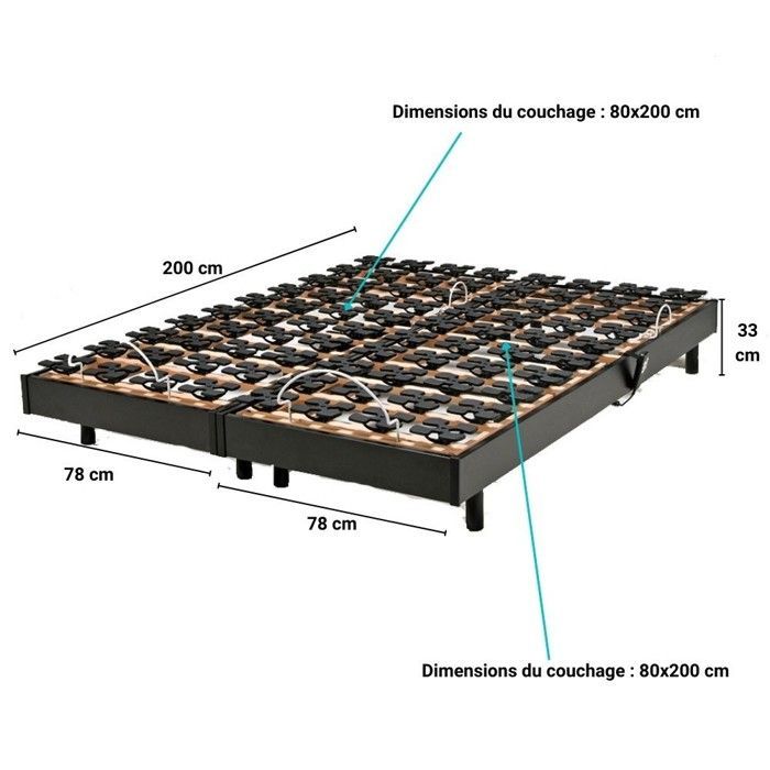Conjunto de 2 bases de cama elétricas ajustáveis FLEXPALACE 2x80x200 / Pretas