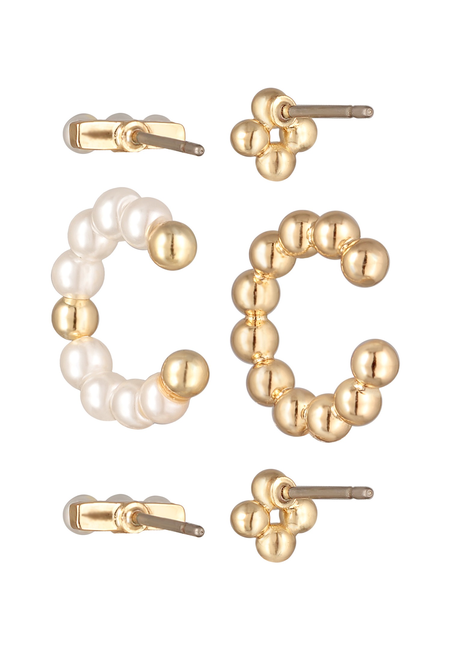 Elli Femmes Clous d'oreilles Boules Set Earcuff Perles de Verre Couleur Or