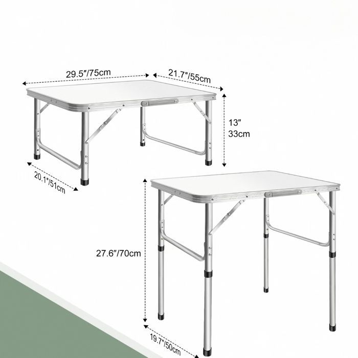 Folding outdoor dining table for barbecue with adjustable height, folding camping table