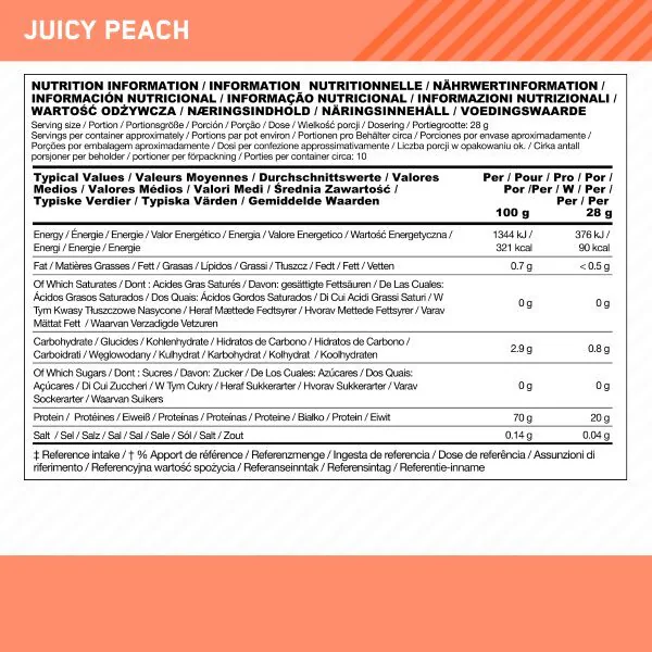 Proteine trasparenti Optimum Nutrition al gusto di pesca succosa 280 g | Salute | Superdrug