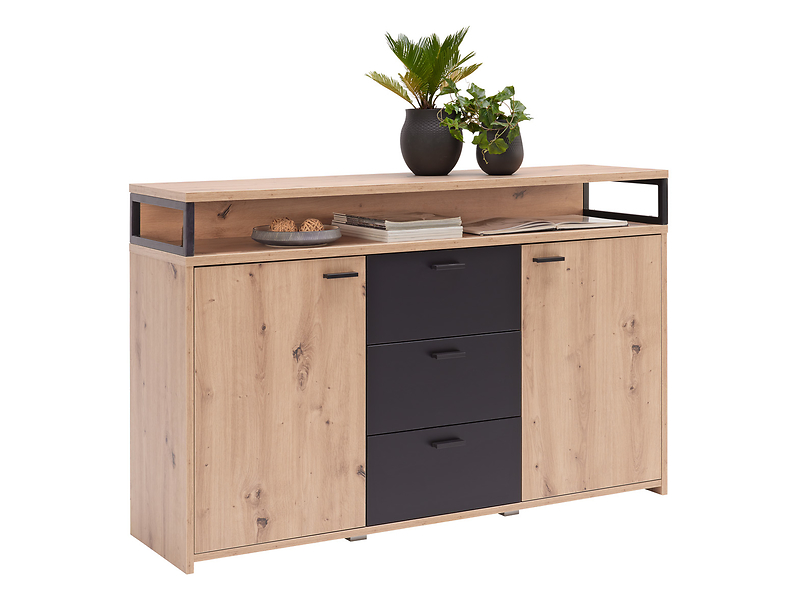 Komoda Life New 134 cm z 2 drzwiami i 3 szufladami dąb artisan/czarny