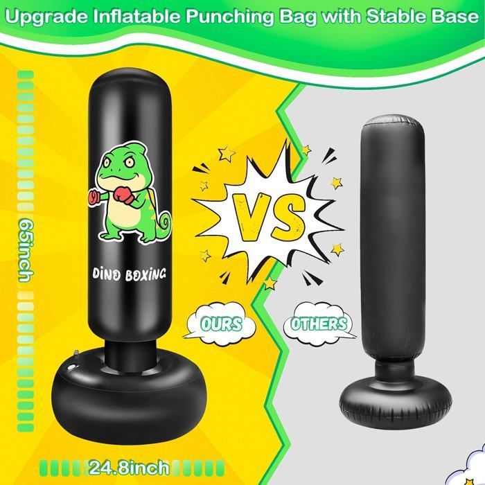 Saco de boxeo infantil, pelota de boxeo infantil de 165 cm, saco de boxeo inflable con guantes de boxeo, regalo para niños y niñas [A1]
