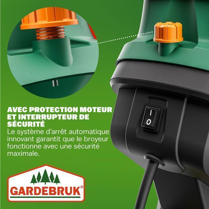 Gardebruk® Broyeur de Jardin végétaux 2400 W déchiqueteur Jardin électrique Sac 2x50L Branches arbuste 45mm déchets verts