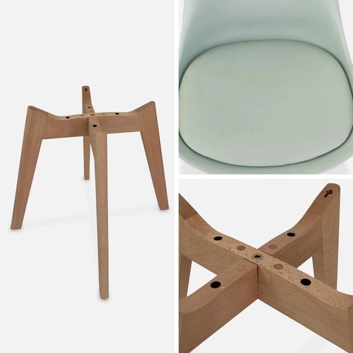 Juego de 6 sillas escandinavas. Patas de madera de haya. Sillas individuales. Color verde celadón.