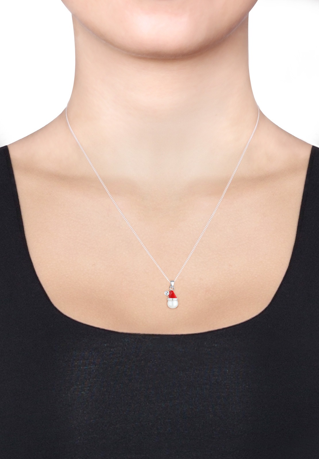 Elli Femme Casquette de Noël en émail avec Cristaux et Perles de Culture d'Eau Douce en Argent Sterling 925