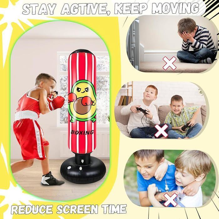 Sacco da boxe gonfiabile per bambini da 165 cm con guantoni, regalo ideale per ragazzi e ragazze.