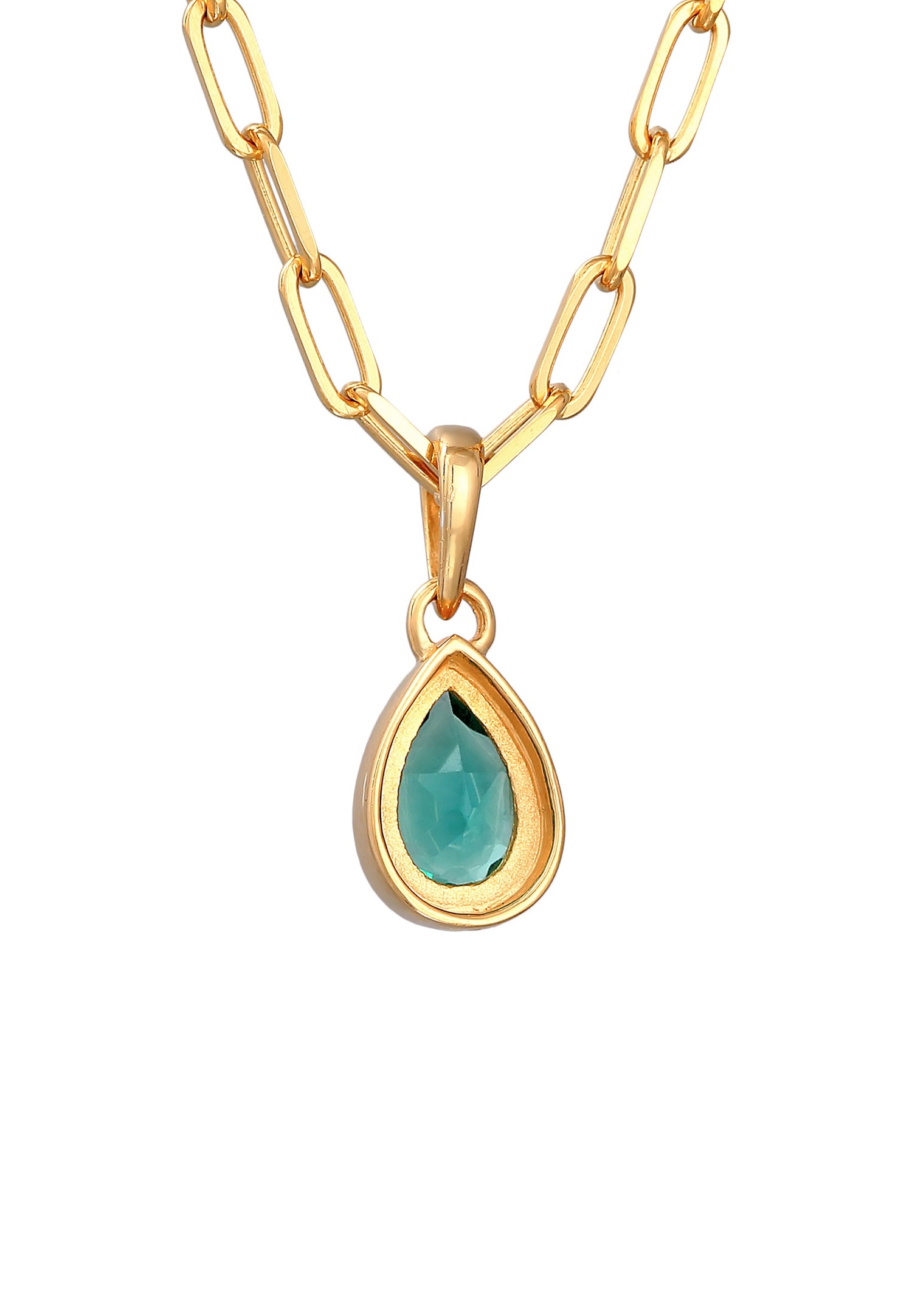 Elli PREMIUM Femmes Pendentif Goutte Maillons Aspect de chaine avec quartz en argent 925 plaqué or