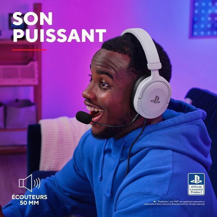 Casque gaming PS5 - Trust - GXT 498 Forta - Licence officielle PlayStation - Micro - Jack 3.5 mm - Filaire - Blanc