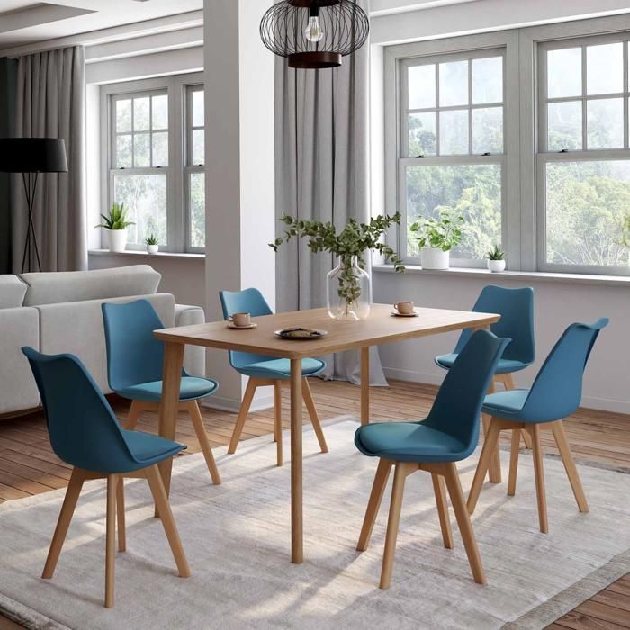 IDMARKET Set van 6 SARA Scandinavische eetkamerstoelen, blauw