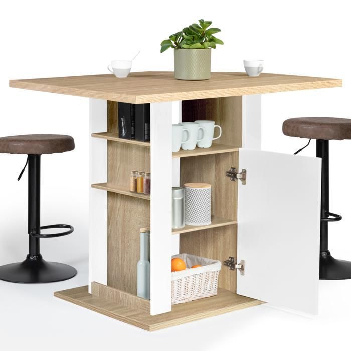 IDMARKET UGO 110cm Central Island in white wood and beech effect with storage