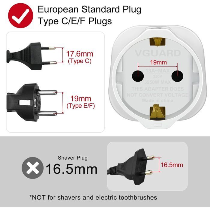 Adaptador de enchufe británico, 1 adaptador de la UE al Reino Unido (de 2 pines a 3 pines) para dispositivos electrónicos de viaje.