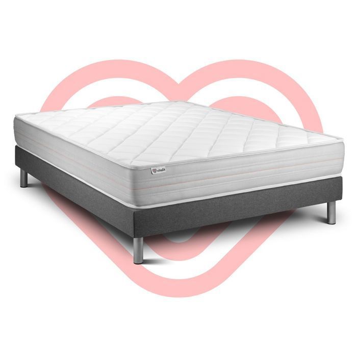 Ensemble Matelas Sommier 160x200 cm - Sommier Gris (en kit) - Vitalmemo
