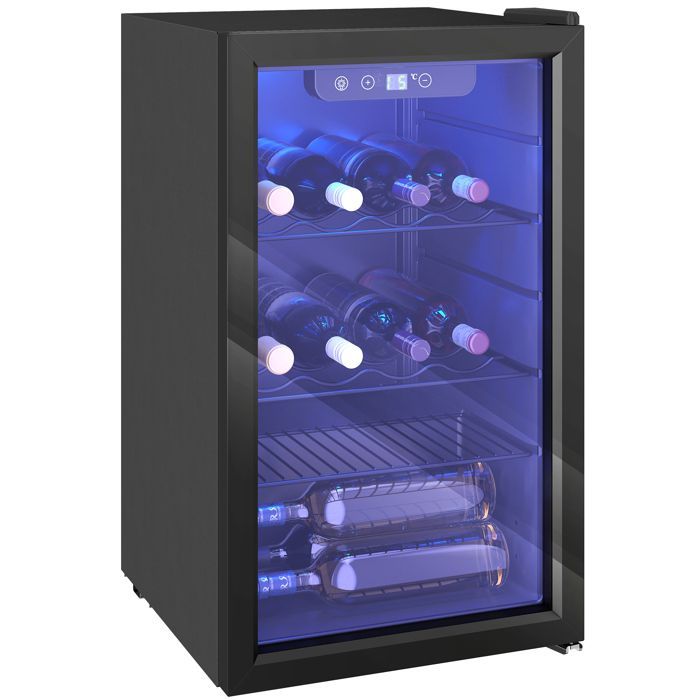 Cave à vin - HOMCOM - 24 bouteilles 68L - température réglable 4-16 °C, porte réversible, écran tactile - acier - 43x46x74cm- noir
